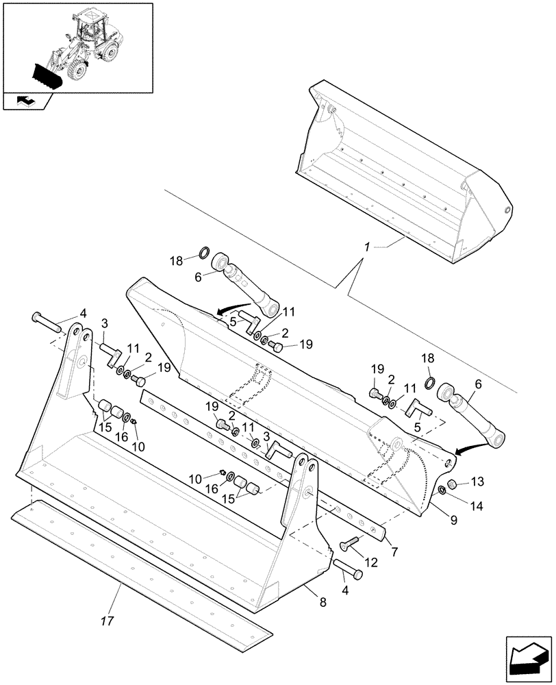 Схема запчастей Case 221E - (64.011[2812233001]) - CLAMSHELL 0,9M3 X 2100-WITH CUTTING EDGE (82) - FRONT LOADER & BUCKET