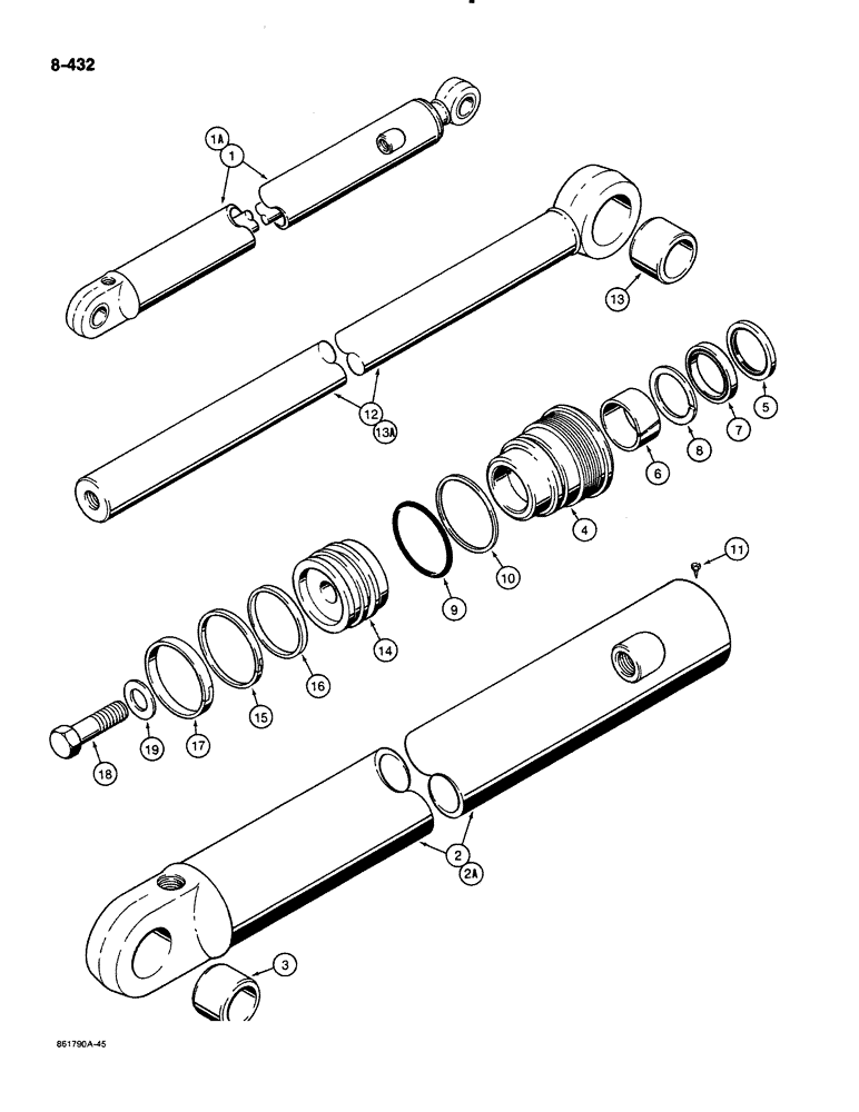 Схема запчастей Case 580K - (08-432) - BACKHOE DIPPER EXTENSION CYLINDER (08) - HYDRAULICS