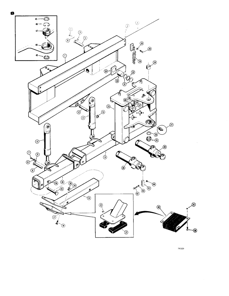 Схема запчастей Case 26B - (008) - SIDE SHIFT FRAMES AND STABILIZERS 