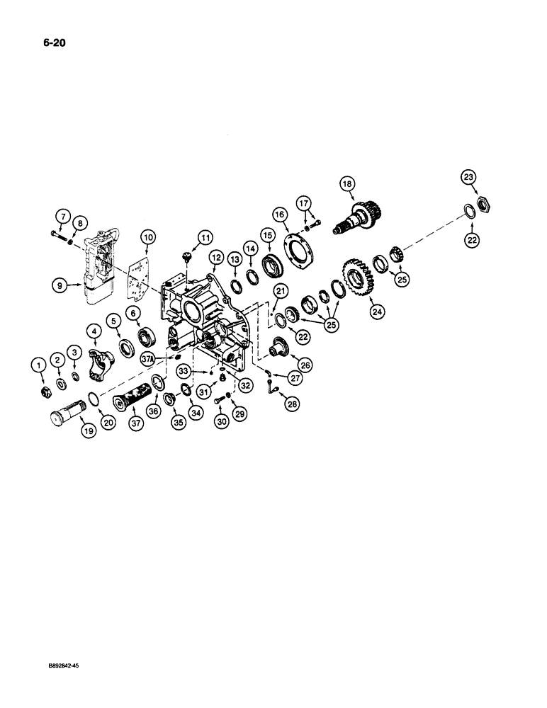 Схема запчастей Case 1085C - (6-20) - TRANSMISSION, INPUT SHAFT, REVERSE IDLER, AND REAR COVER (06) - POWER TRAIN