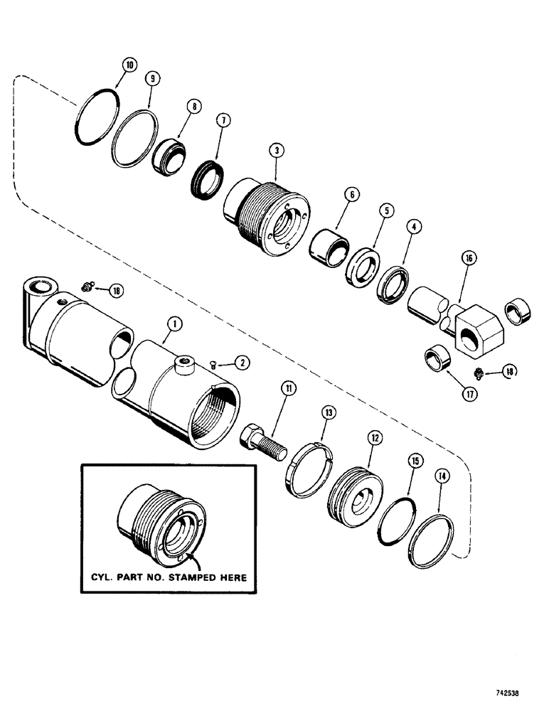 Схема запчастей Case 1700-SERIES - (252) - G33744 SCARIFIER CYLINDER, GLAND IS STAMPED WITH CYLINDER PART NUMBER (35) - HYDRAULIC SYSTEMS