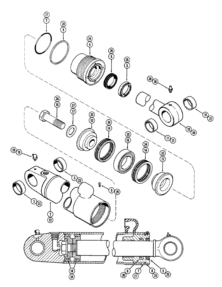 Схема запчастей Case 680CK - (269A) - G34323 BACKHOE DIPPER CYL., 4-1/2" DIA. CYL. W/40-1/8" STROKE & 2 1/2" DIA. PISTON ROD, GLAND W/ INN (35) - HYDRAULIC SYSTEMS