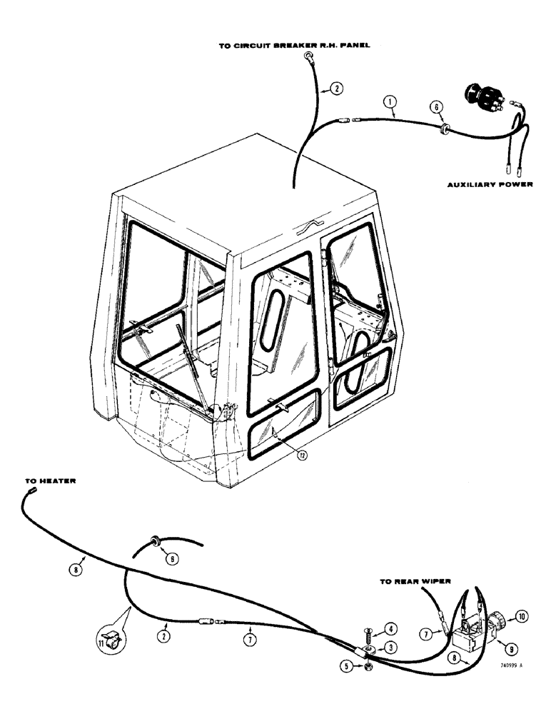 Схема запчастей Case 780 - (594) - D54735 AND D53944 CAB WIRING, BOTTOM MOUNTED WINDSHIELD WIPERS (09) - CHASSIS/ATTACHMENTS