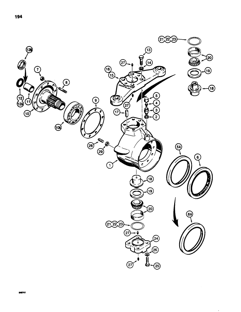 Схема запчастей Case 580SD - (194) - FRONT DRIVE AXLE, SWIVEL HOUSINGS (06) - POWER TRAIN