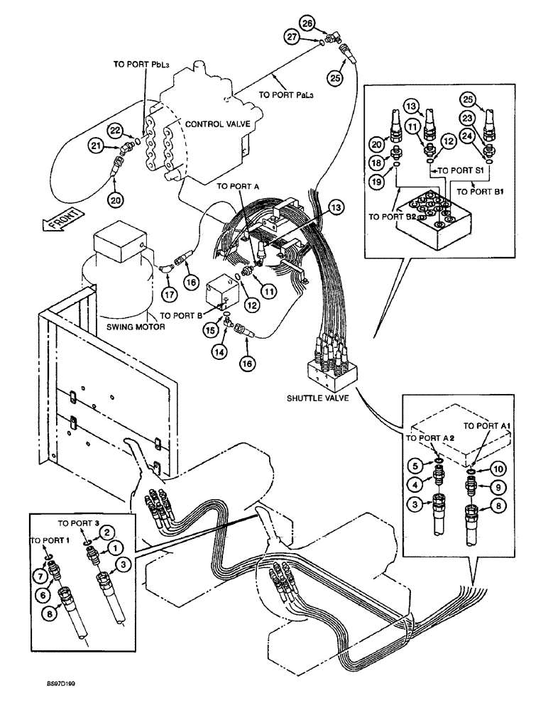 Схема запчастей Case 9030B - (8-040) - SWING CONTROL LINES (08) - HYDRAULICS