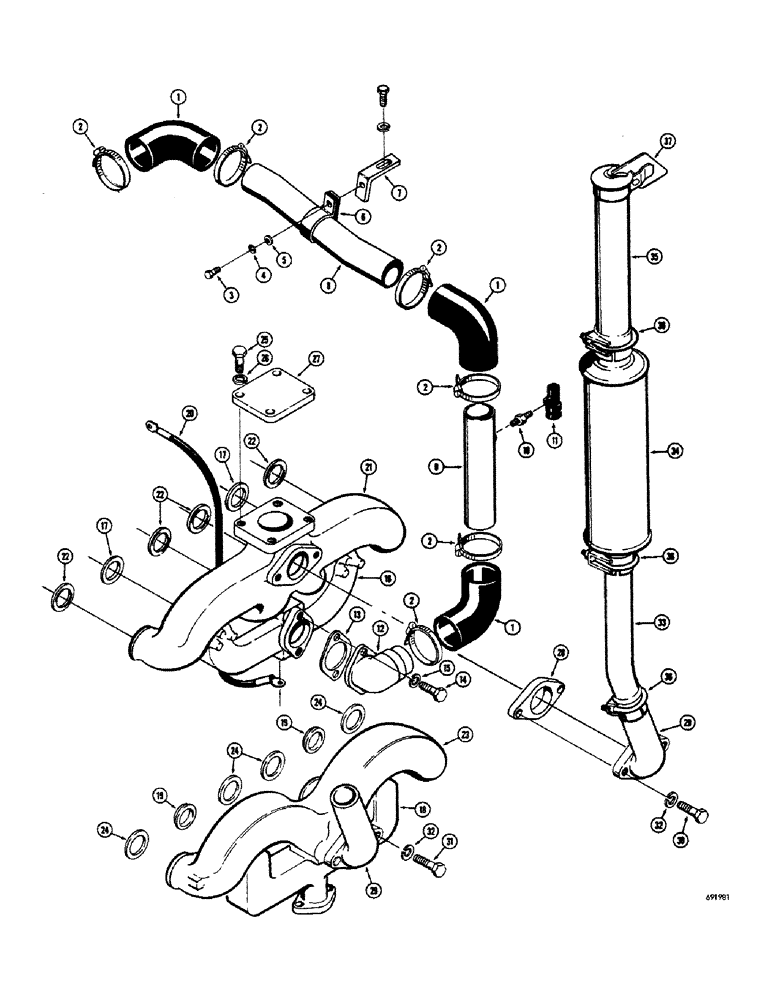 Схема запчастей Case 680CK - (011A) - OVERHEAD EXHAUST SYSTEM, GAS AND DIESEL 