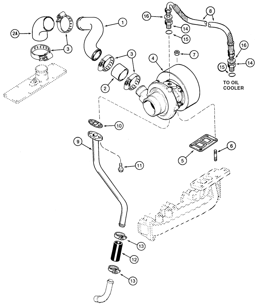 Схема запчастей Case 95XT - (02-15) - TURBOCHARGER SYSTEM, 4T-390 ENGINE (NORTH AMERICA -JAF0237963 / EUROPE) (02) - ENGINE