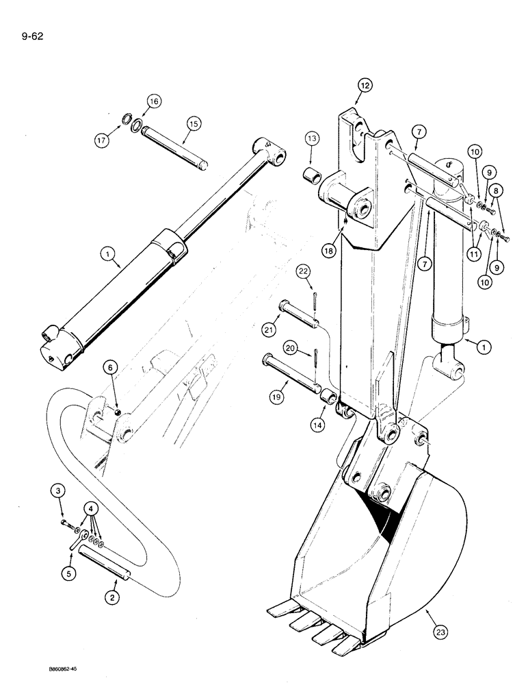 Схема запчастей Case 360 - (9-062) - BACKHOE DIPPER AND BUCKET (09) - CHASSIS/ATTACHMENTS