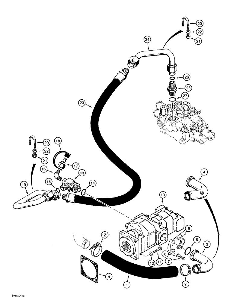 Схема запчастей Case 721B - (8-004) - HYDRAULIC CIRCUIT, RESERVOIR TO PUMP AND LOADER CONTROL VALVE (08) - HYDRAULICS