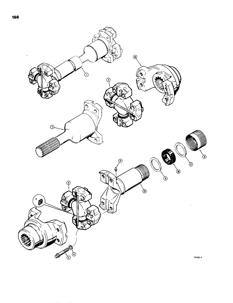 Схема запчастей Case W24B - (166) - REAR AXLE DRIVE SHAFT (06) - POWER TRAIN