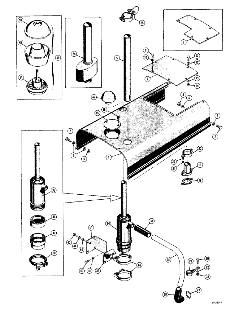 Схема запчастей Case 310F - (088) - HOOD, EXHAUST SYSTEM, AND AIR CLEANER - GAS (05) - UPPERSTRUCTURE CHASSIS