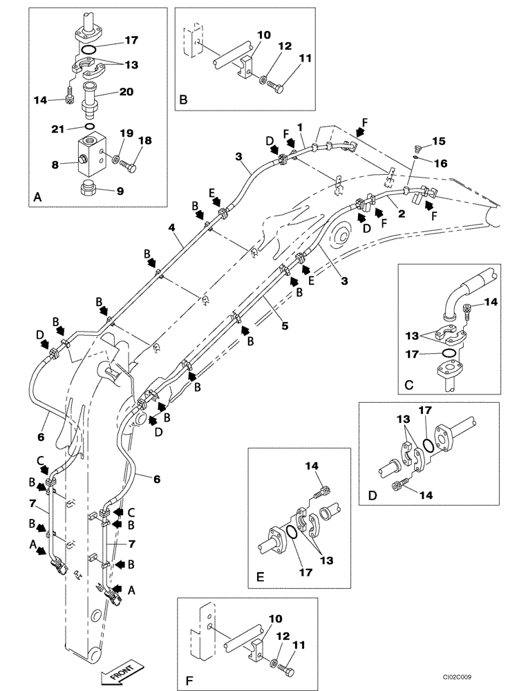 Схема запчастей Case CX460 - (08-57) - HYDRAULICS, AUXILIARY ATTACHMENT - 3,38 M (11 FT 1 IN) ARM (08) - HYDRAULICS