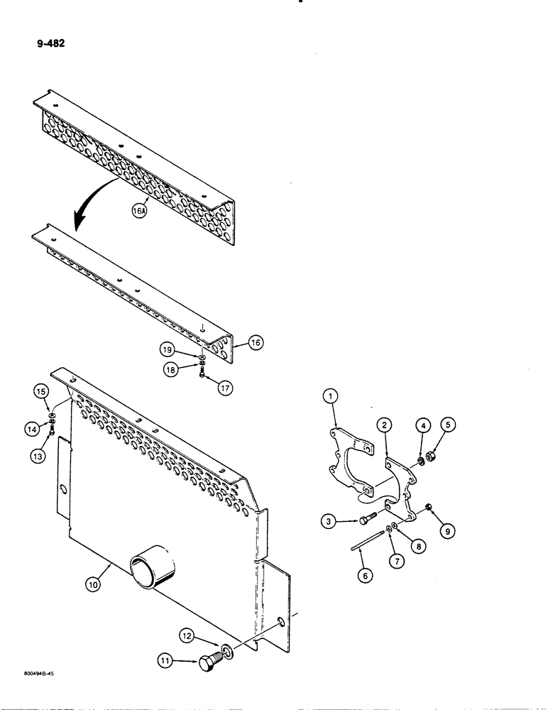 Схема запчастей Case 1455B - (9-482) - DRIVE SHAFT GUARD AND, REAR TRANSMISSION GUARDS, MODELS WITH NO REAR EQMNT (09) - CHASSIS/ATTACHMENTS