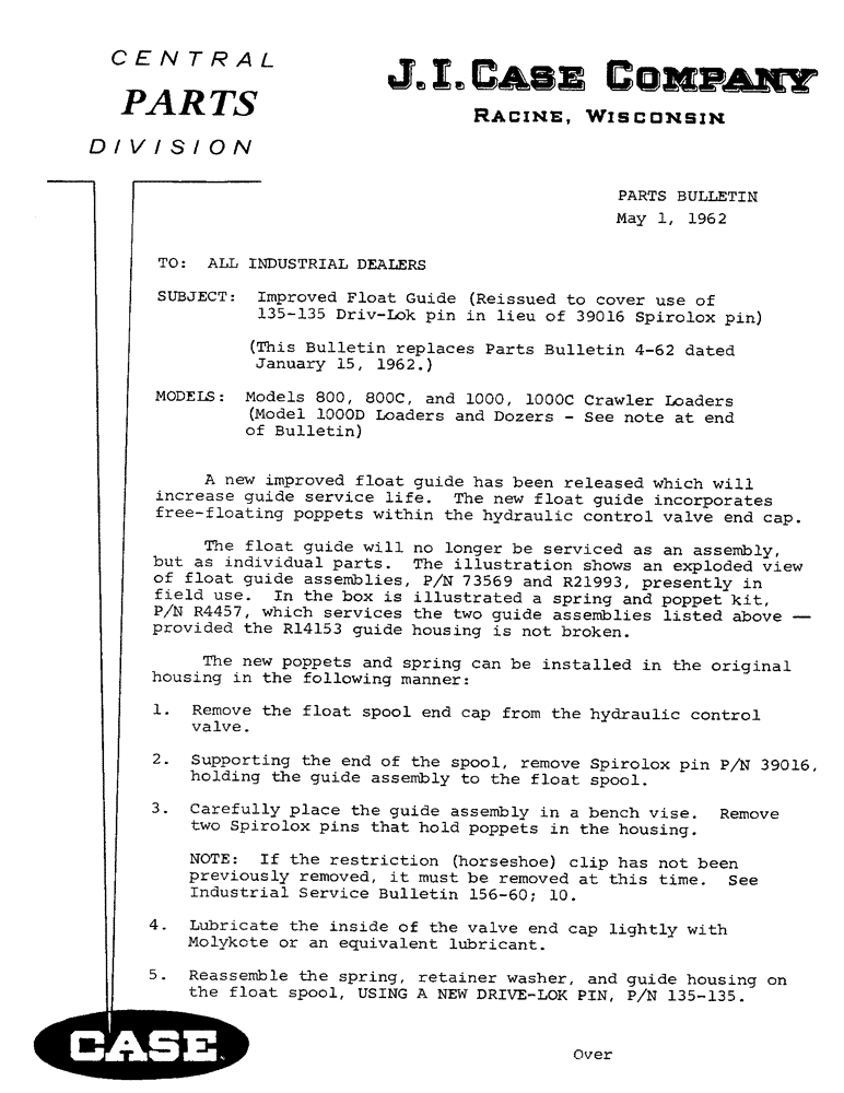 Схема запчастей Case 1000C - (001E) - PARTS BULLETIN (00) - GENERAL