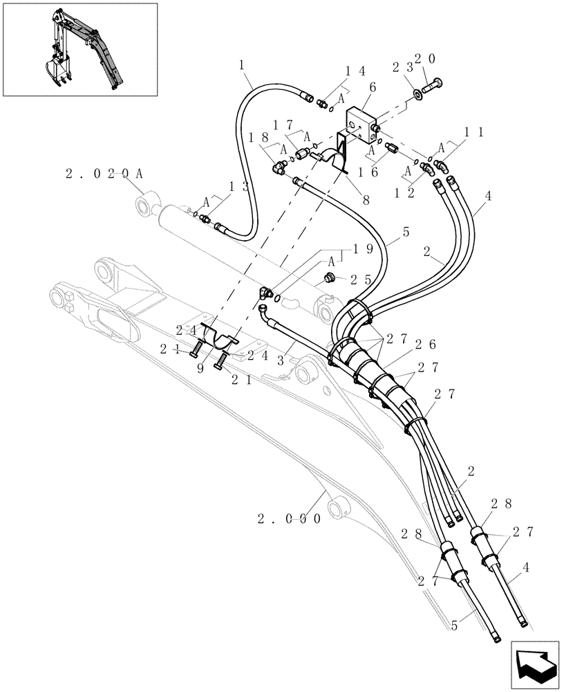 Схема запчастей Case CX31B - (5.0088[03]) - ARM CYLINDER HYD LINES (SAFETY VALVE) - 747936070, 747936080 (35) - HYDRAULIC SYSTEMS