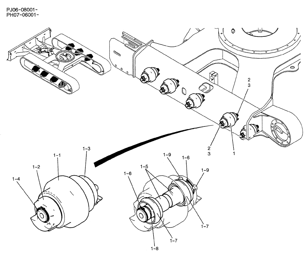 Схема запчастей Case CX50B - (02-008) - ROLLER ASSY, TRACK (PY64D00007F1) (04) - UNDERCARRIAGE