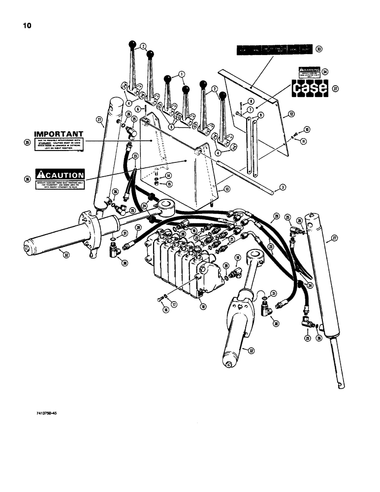 Схема запчастей Case D100 - (9-10) - BACKHOE HYD LINES, SWING CIRCUIT, STABILIZER CIRCUIT& CONTROLS USED ON BACKHOE SN Q2720171 & AFT 