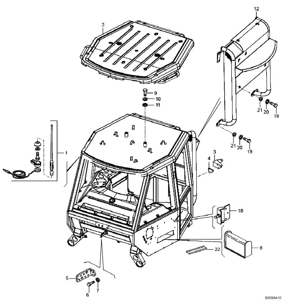 Схема запчастей Case 330B - (51A00001653[001]) - ANTENNA & OUTER ROOF, CAB (P.I.N. HHD0330BN7PG57000 AND AFTER) (84191501) (10) - Cab/Cowlings