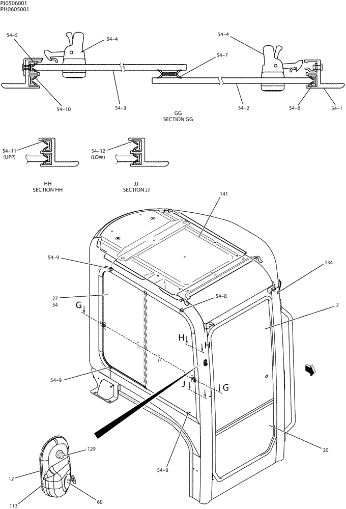 Схема запчастей Case CX50B - (01-053) - CAB ASSY P/N PW50C00002F1 (90) - PLATFORM, CAB, BODYWORK AND DECALS