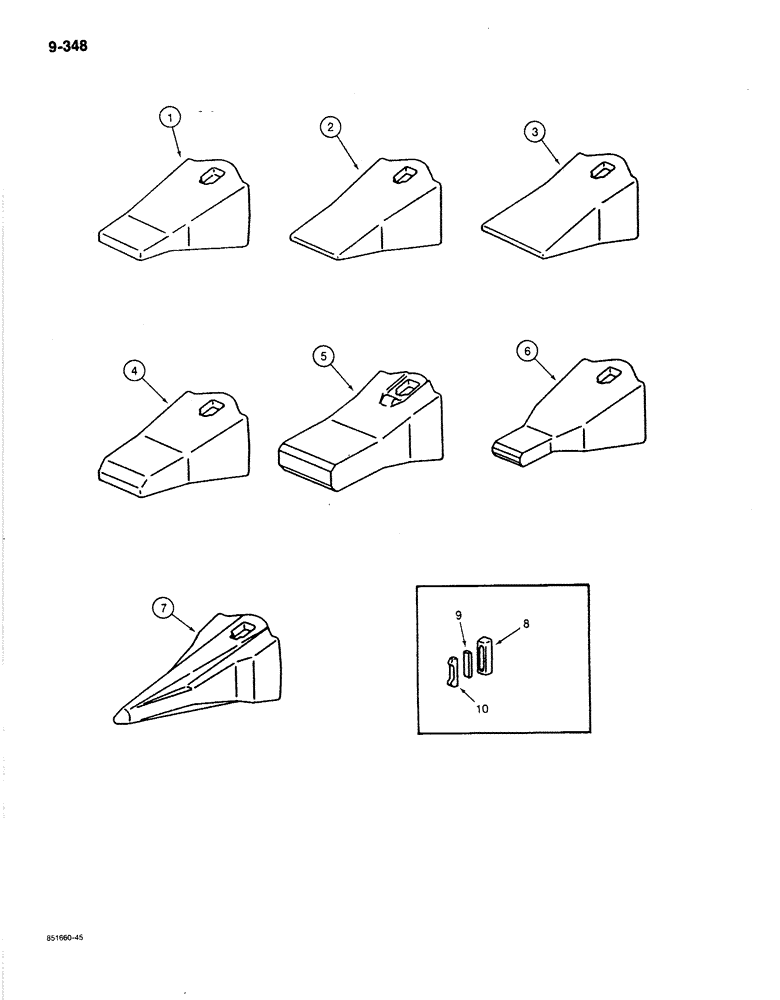 Схема запчастей Case 170B - (9-348) - BUCKET TEETH, P.I.N. 74341 THROUGH 74456 (09) - CHASSIS