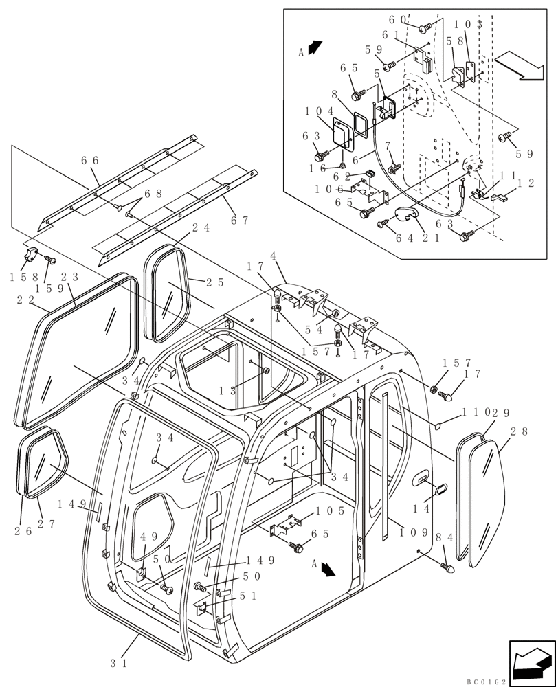 Схема запчастей Case CX160 - (09-26) - CAB - GLASS (09) - CHASSIS/ATTACHMENTS