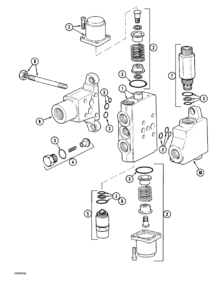 Схема запчастей Case 888 - (8C-54) - SWING CONTROL VALVE, P.I.N. 15486 THRU 15496 (08) - HYDRAULICS