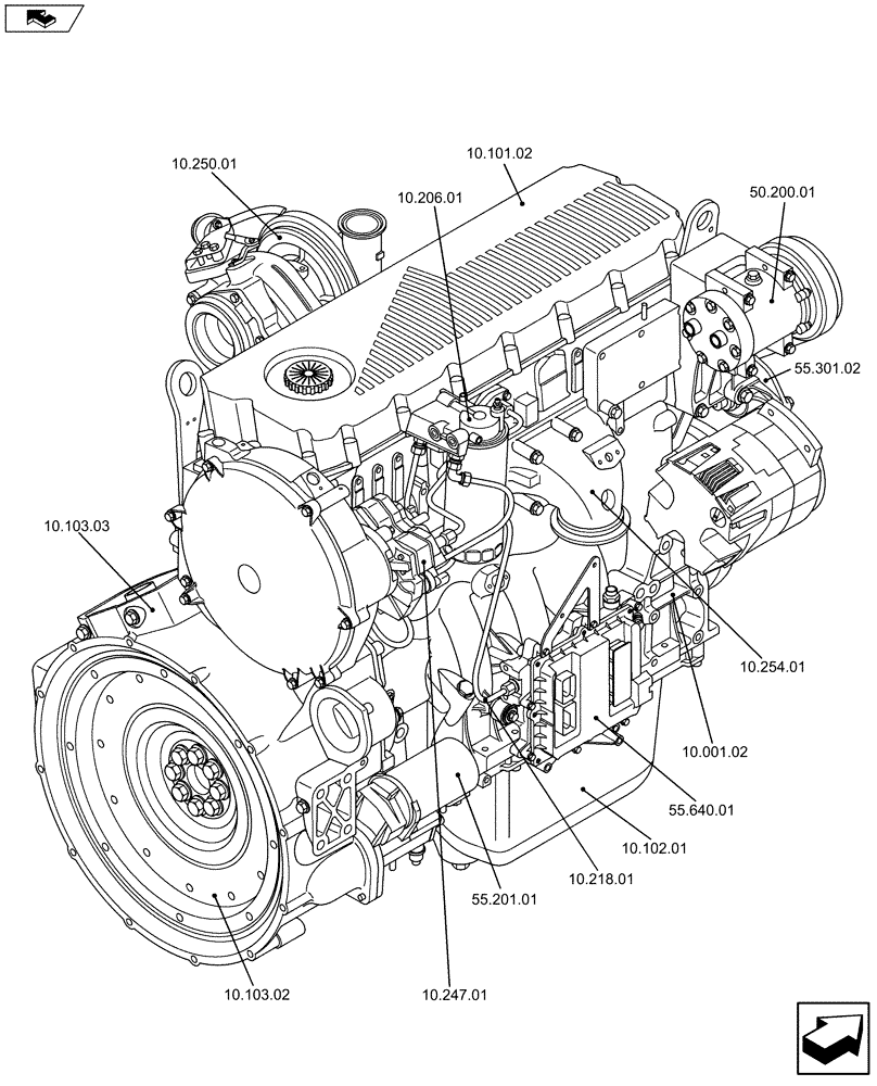 Схема запчастей Case F2CE9684P E024 - (10.000.01[02]) - PICTORIAL OVERVIEW 2/2 - ENGINE (5801464757) (10) - ENGINE