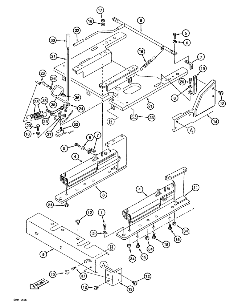 Схема запчастей Case 9060B - (9-050) - OPERATOR’S SEAT LEVER AND SLIDE, PRIOR TO PIN EAC0601052, *USED W/ SEAT W/OUT BACK CUSHION CASE LOGO (09) - CHASSIS