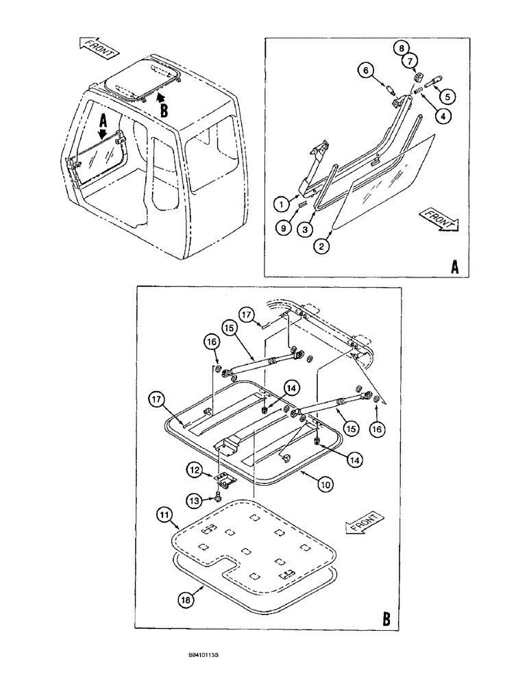 Схема запчастей Case 9060B - (9-050) - CAB LOWER FRONT WINDOW AND ROOF PANEL ASSEMBLY (09) - CHASSIS