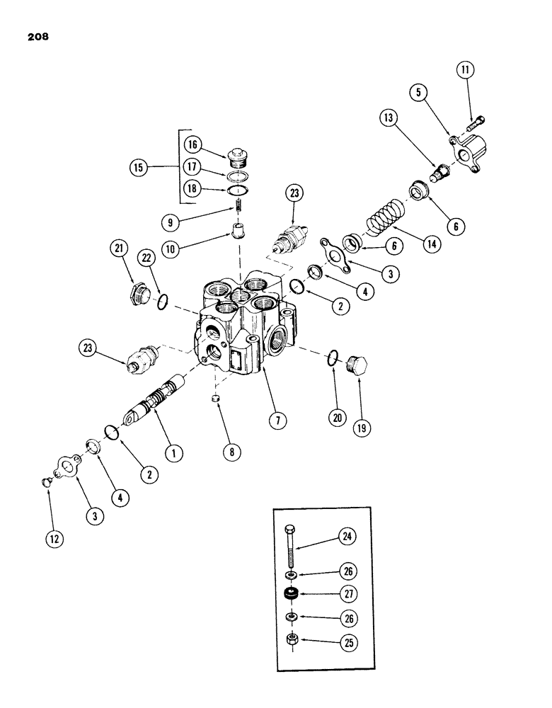 Схема запчастей Case 980B - (208) - 1-SPOOL MAIN CONTROL VALVE, (USED WITH LEVELER CIRCUIT), (HUSCO) (07) - HYDRAULIC SYSTEM