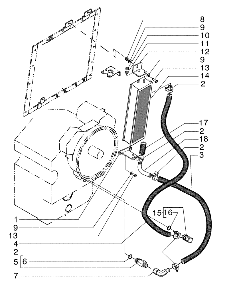 Схема запчастей Case 845B - (06-02[22]) - TRANSMISSION OIL COOLER - (DIRECT DRIVE) (06) - POWER TRAIN