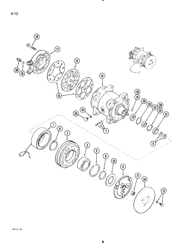 Схема запчастей Case 580K - (4-012) - AIR CONDITIONING, COMPRESSOR ASSEMBLY (04) - ELECTRICAL SYSTEMS