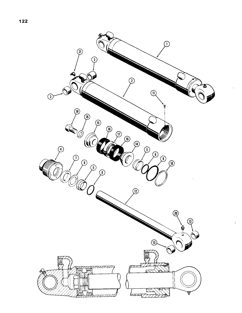 Схема запчастей Case 33 - (122) - G37623&D42626 DIPPER CYL,4" DIA. CYL.W/35-1/8"STROKE W/SPLIT TYPE INNER&OUTER WIPER W/OGLAND ID RING 