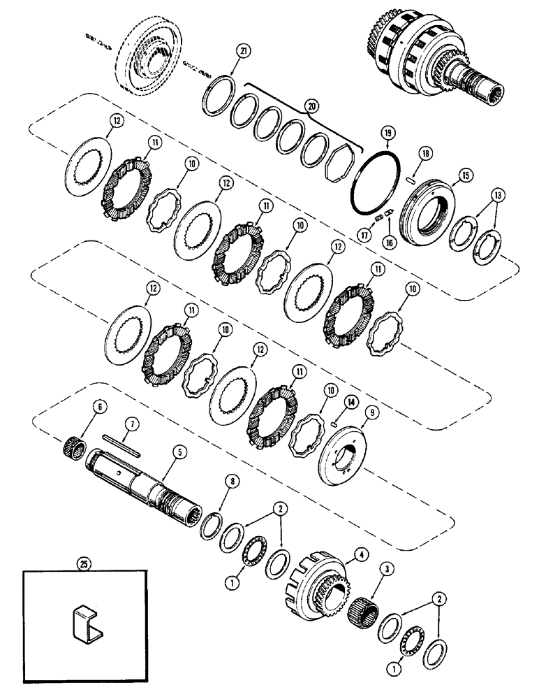 Схема запчастей Case 580B - (170) - A38926 CLUTCH, POWER SHUTTLE, REVERSE, TWIN DISC, (HOLLOW SHAFT USED W/PTO) PRIOR TRANS SN 2392563 (06) - POWER TRAIN