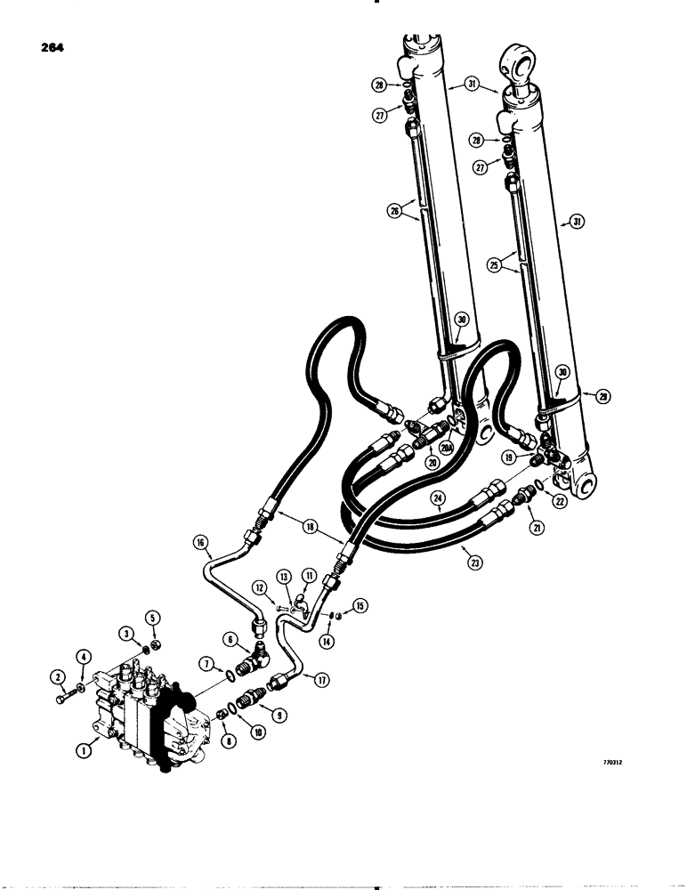 Схема запчастей Case 580C - (264) - BACKHOE BOOM CYLINDER HYDRAULIC CIRCUIT, BEFORE BACKHOE S/N 5356938 (08) - HYDRAULICS