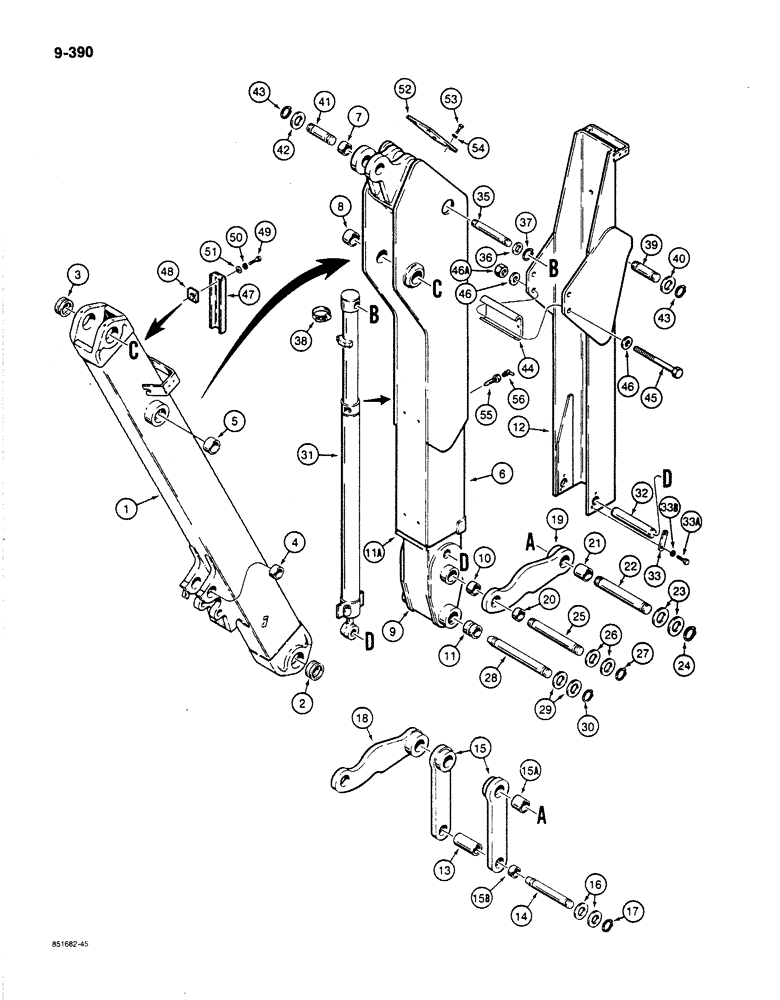 Схема запчастей Case 780C - (9-390) - EXTENDABLE DIPPER (09) - CHASSIS/ATTACHMENTS