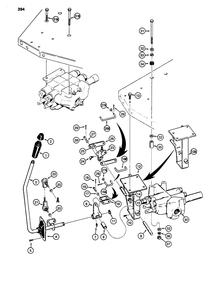 Схема запчастей Case 480D - (394) - LOADER CONTROLS - SINGLE CONTROL LEVER (82) - FRONT LOADER & BUCKET