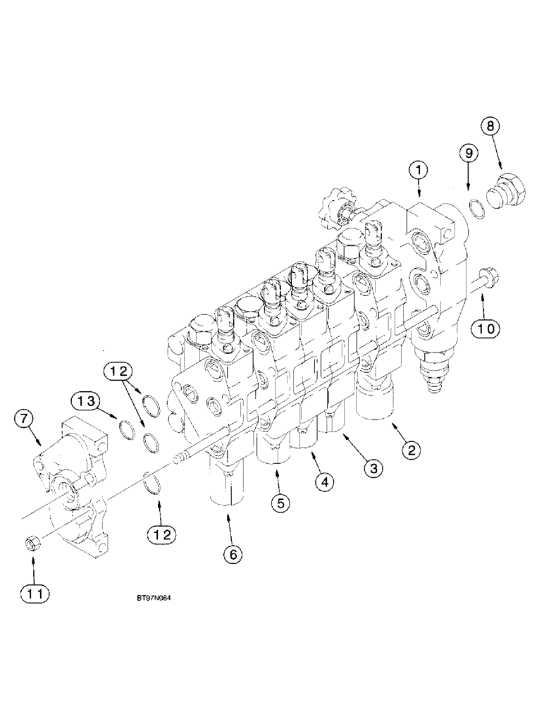 Схема запчастей Case 570LXT - (8-120) - THREE-POINT HITCH CONTROL VALVE, FIVE SPOOL VALVE ASSEMBLY (08) - HYDRAULICS