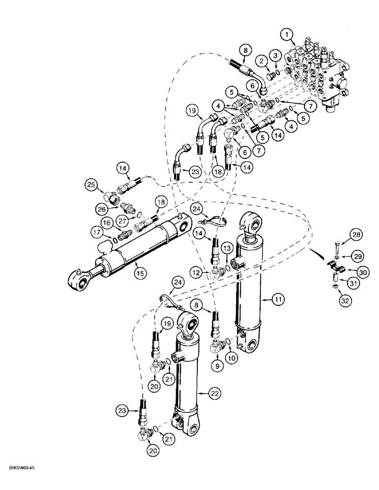 Схема запчастей Case 580SK - (8-060) - THREE-POINT HITCH CYLINDER HYDRAULIC CIRCUIT (08) - HYDRAULICS