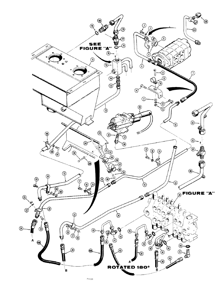 Схема запчастей Case 680CK - (250) - BACKHOE HYDRAULICS, CONTROL VALVE PRESSURE AND RETURN LINES, (BEFORE TRAC. S/N 91085950) (35) - HYDRAULIC SYSTEMS