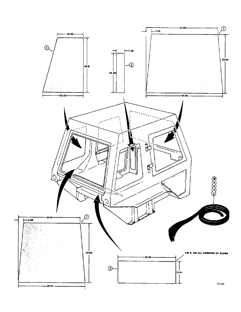 Схема запчастей Case 580B - (196) - OPERATORS CAB, GLASS (09) - CHASSIS/ATTACHMENTS