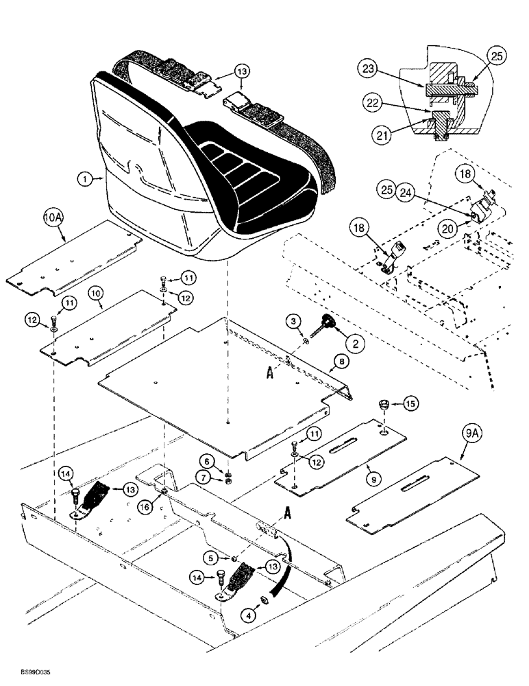 Схема запчастей Case 1838 - (9-16) - STANDARD SEAT MOUNTING & SEAT BELTS PRIOR TO P.I.N. JAF0222205 (09) - CHASSIS/ATTACHMENTS