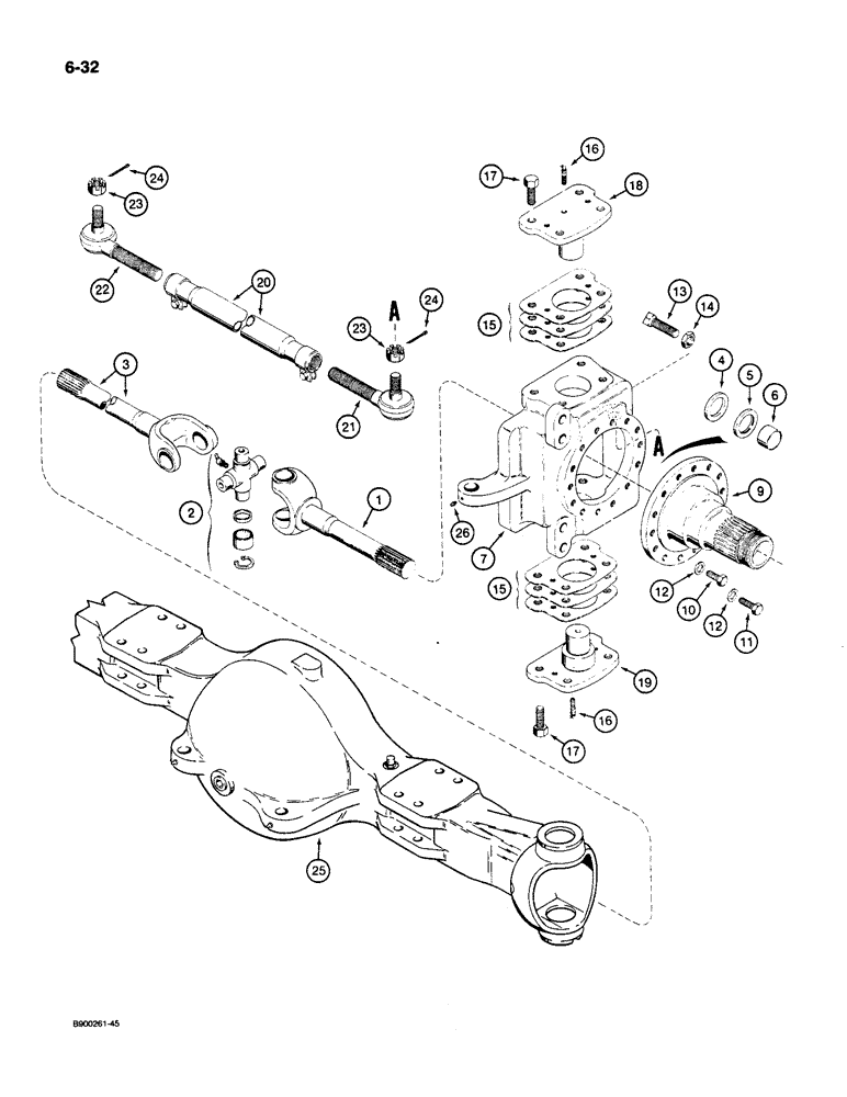 Схема запчастей Case 1085C - (6-32) - FRONT STEERING AXLE, SWIVEL HOUSING, UNIVERSAL JOINT AND TIE ROD (06) - POWER TRAIN