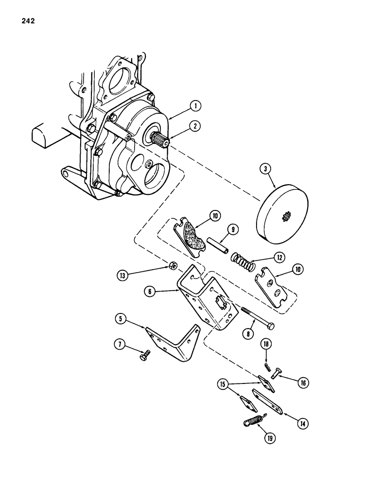 Схема запчастей Case 585D - (242) - TRANSAXLE PARK BRAKE, FOUR WHEEL DRIVE, TRANSMISSION SERIAL NO. 16270319 AND AFTER (33) - BRAKES & CONTROLS