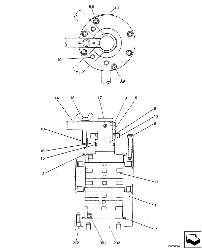 Схема запчастей Case CX25 - (08-58[00]) - VALVE ASSY - SELECTOR, PILOT (08) - HYDRAULICS