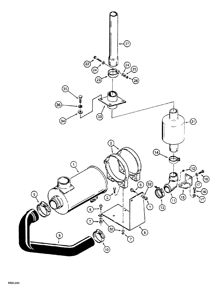 Схема запчастей Case 1150G - (2-012) - AIR CLEANER AND MUFFLER, PRIOR TO JJG0218023 AND JJG0218024 - JJG0218478 (01) - ENGINE