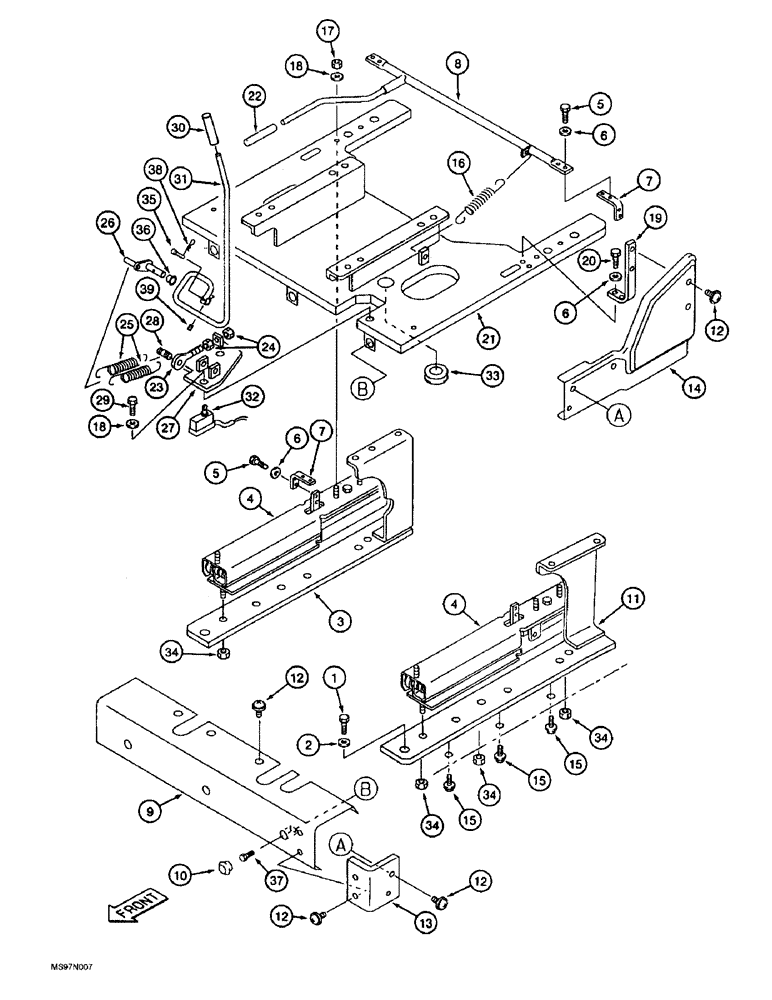 Схема запчастей Case 9045B - (9-038) - SEAT SLIDE RAILS AND PLATFORM (09) - CHASSIS