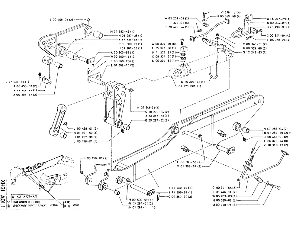 Схема запчастей Case 75C - (XH31 A01.1) - BACKHOE DIPPERSTICK - 3,10 M, PIN Ø 60 (14) - DIPPERSTICKS