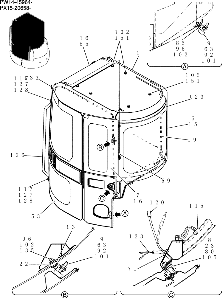 Схема запчастей Case CX36B - (180-17[1]) - CAB ASSEMBLY (05) - SUPERSTRUCTURE