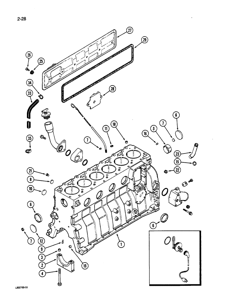 Схема запчастей Case W14C - (2-28) - CYLINDER BLOCK, 6T-590 ENGINE (02) - ENGINE